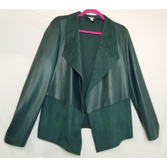VTG-NWOT Dress Barn Faux Leather & Suede Emerald Green Lightweight Jacket Size L - Picture 1 of 7